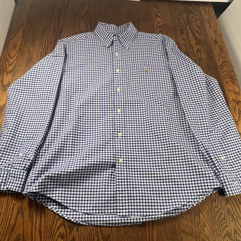 Ralph Lauren Classic Fit Button Down Shirt Men’s Large Blue White Gingham